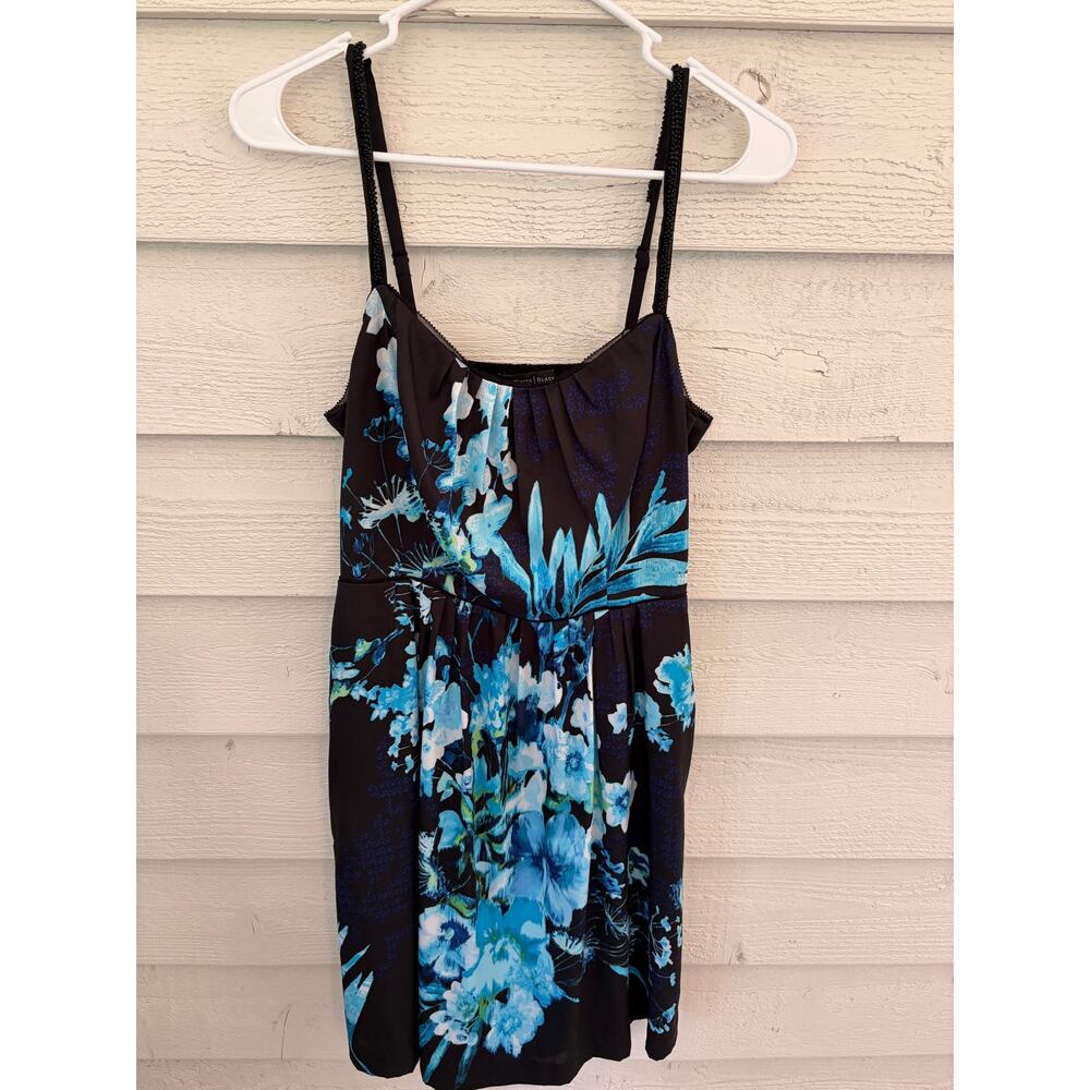 White House Black Market Floral Slip Dress Size 4 Black Blue Beaded Strap Dress - Picture 2 of 9